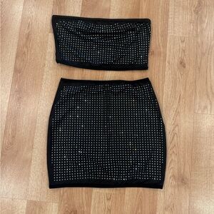 SHEIN Black and Silver Studded Pencil Skirt Set